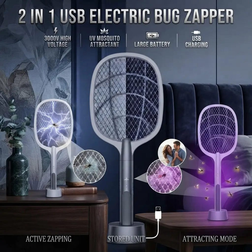 3-in-1 Electric Mosquito Killer Racket & Bug Zapper Lamp | Rechargeable Fly Swatter