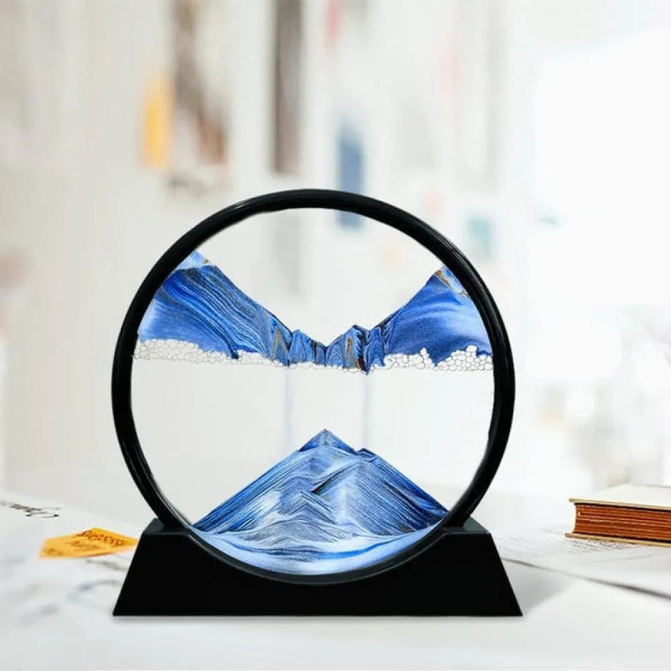 3D Moving Sand Art Frame – Blue Mountain Landscape Decorative Tabletop Art for Home & Office