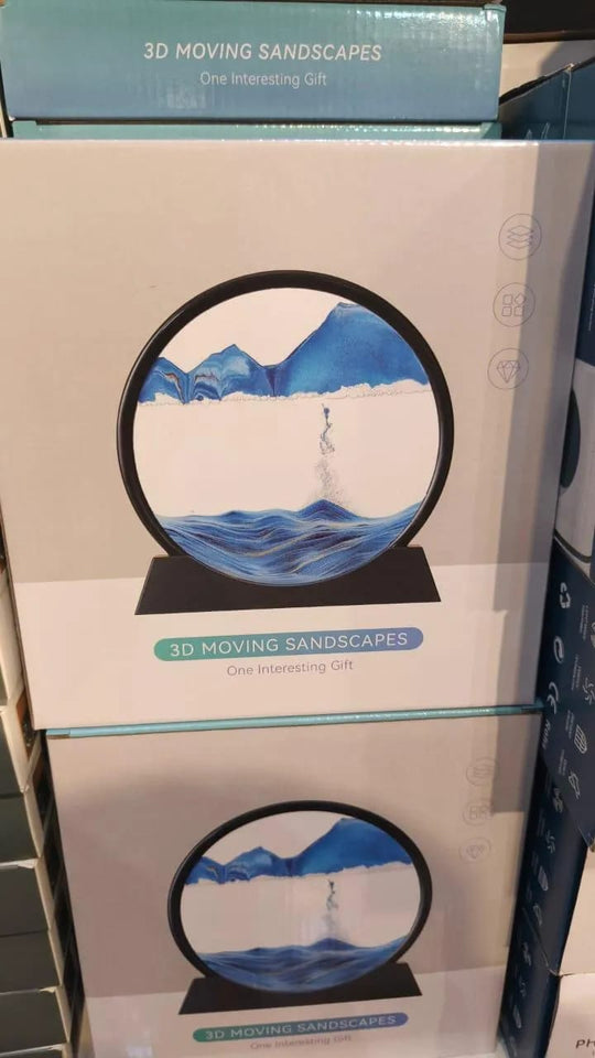 3D Moving Sand Art Frame – Blue Mountain Landscape Decorative Tabletop Art for Home & Office